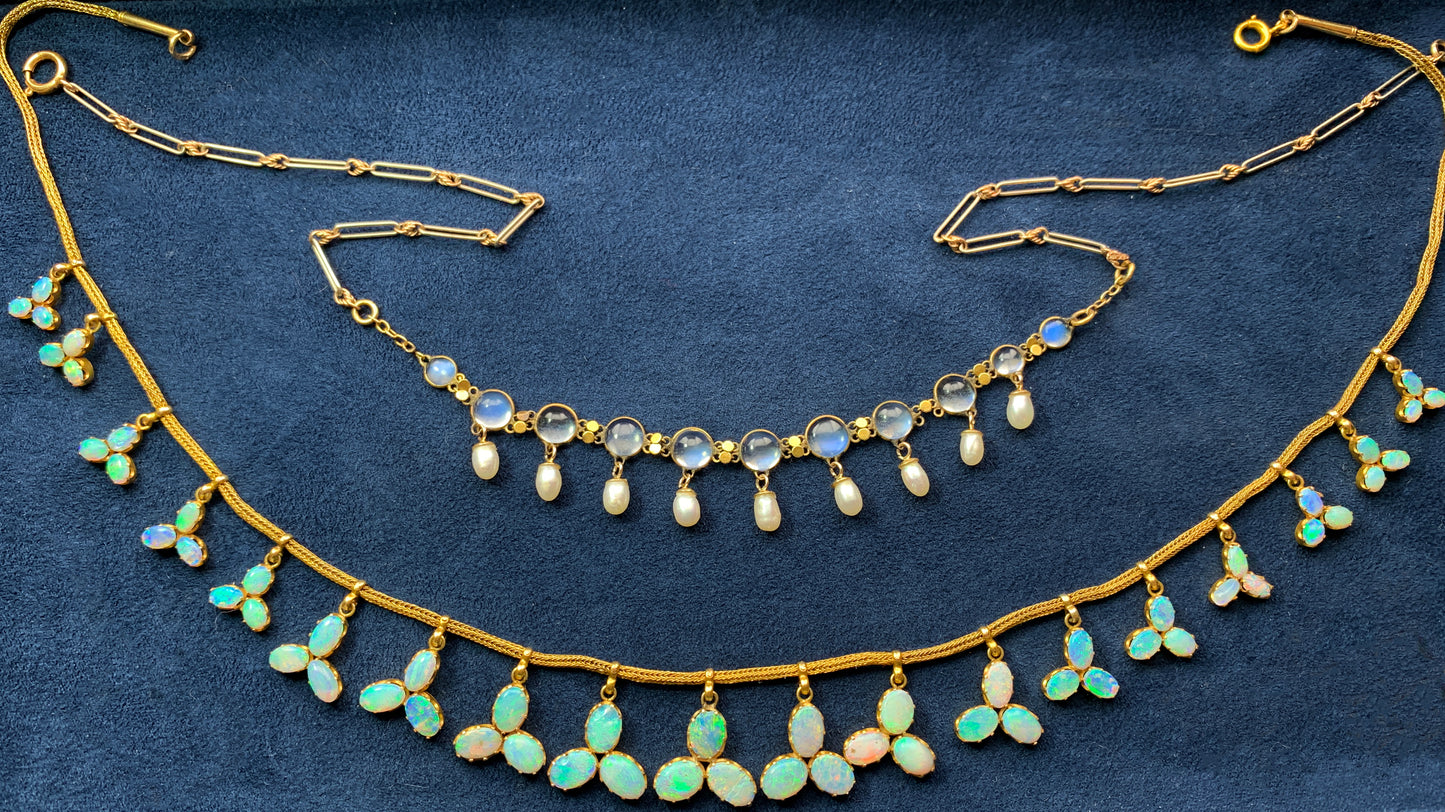 Antique 14K, Moonstone & Pearl Necklace
