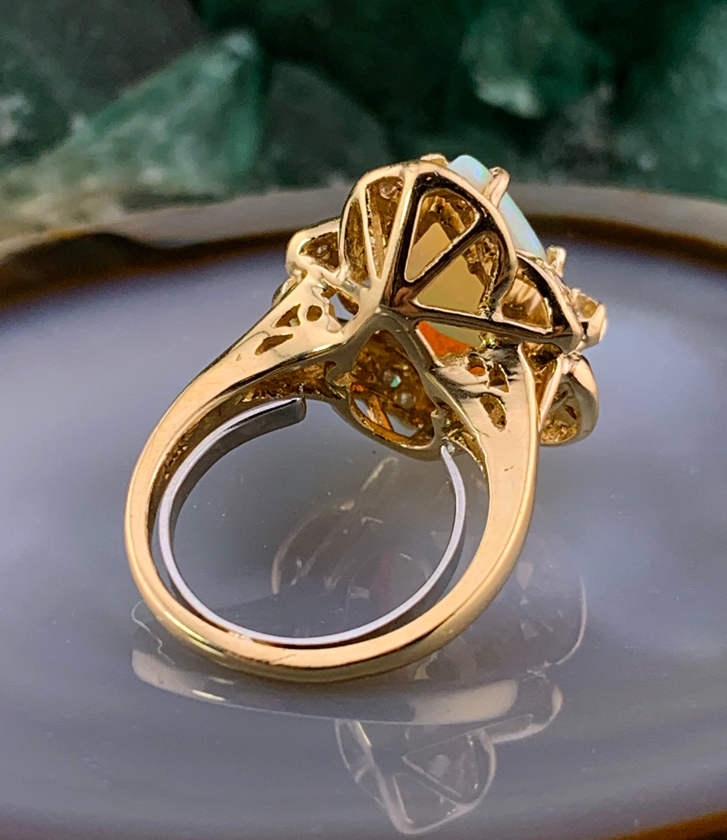 Vintage Opal & Diamond Ring in 14k