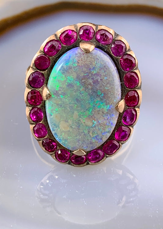 Sold Antique 14K, 9K, Opal & Ruby Conversion Ring