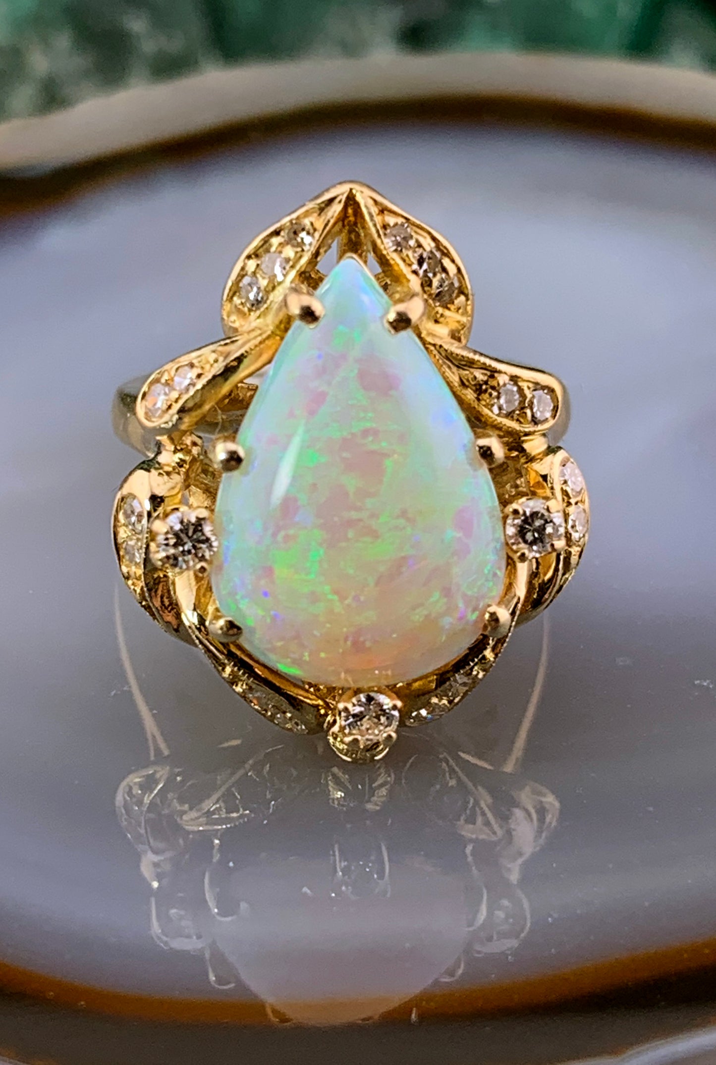 Vintage Opal & Diamond Ring in 14k