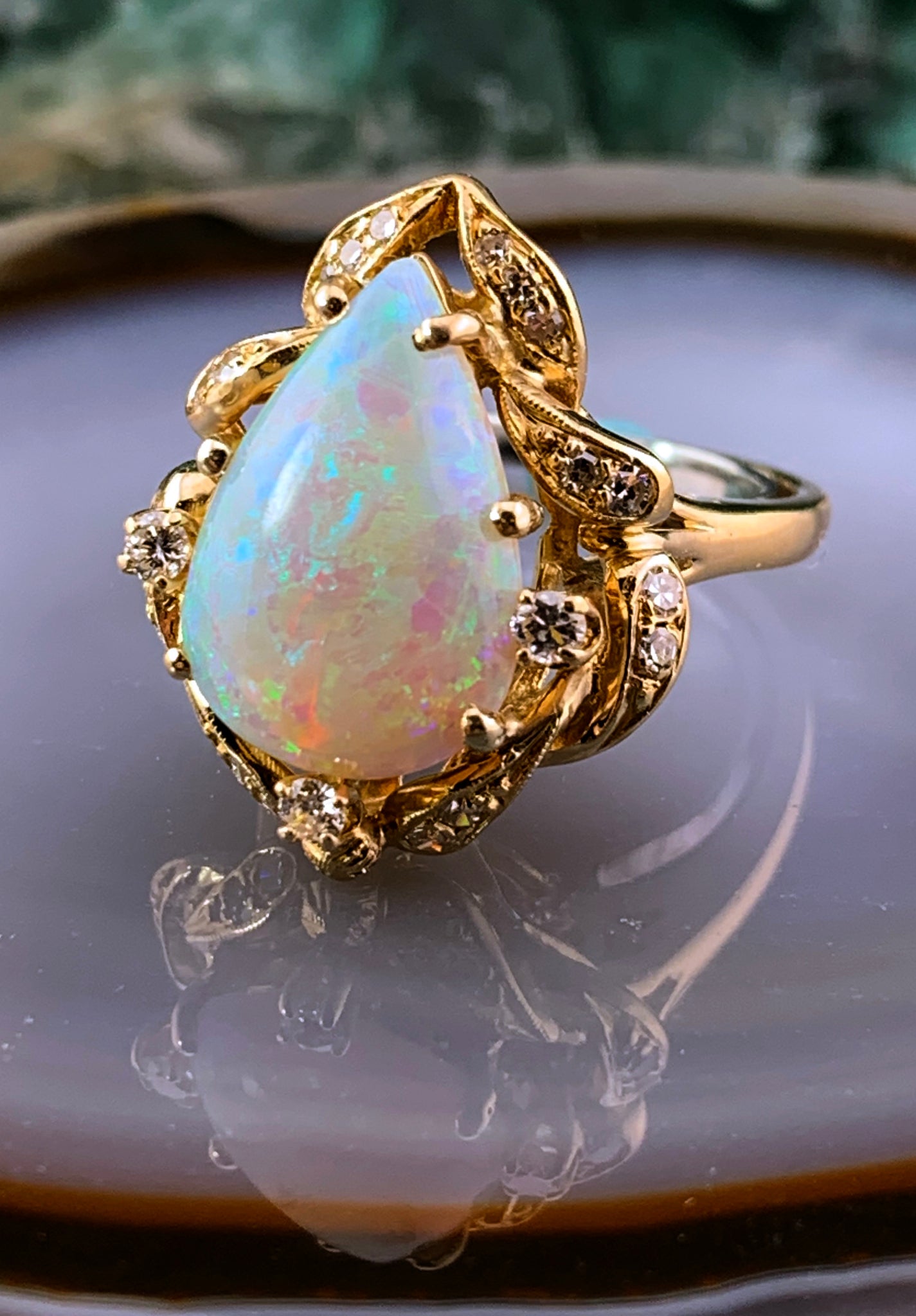 Vintage Opal & Diamond Ring in 14k