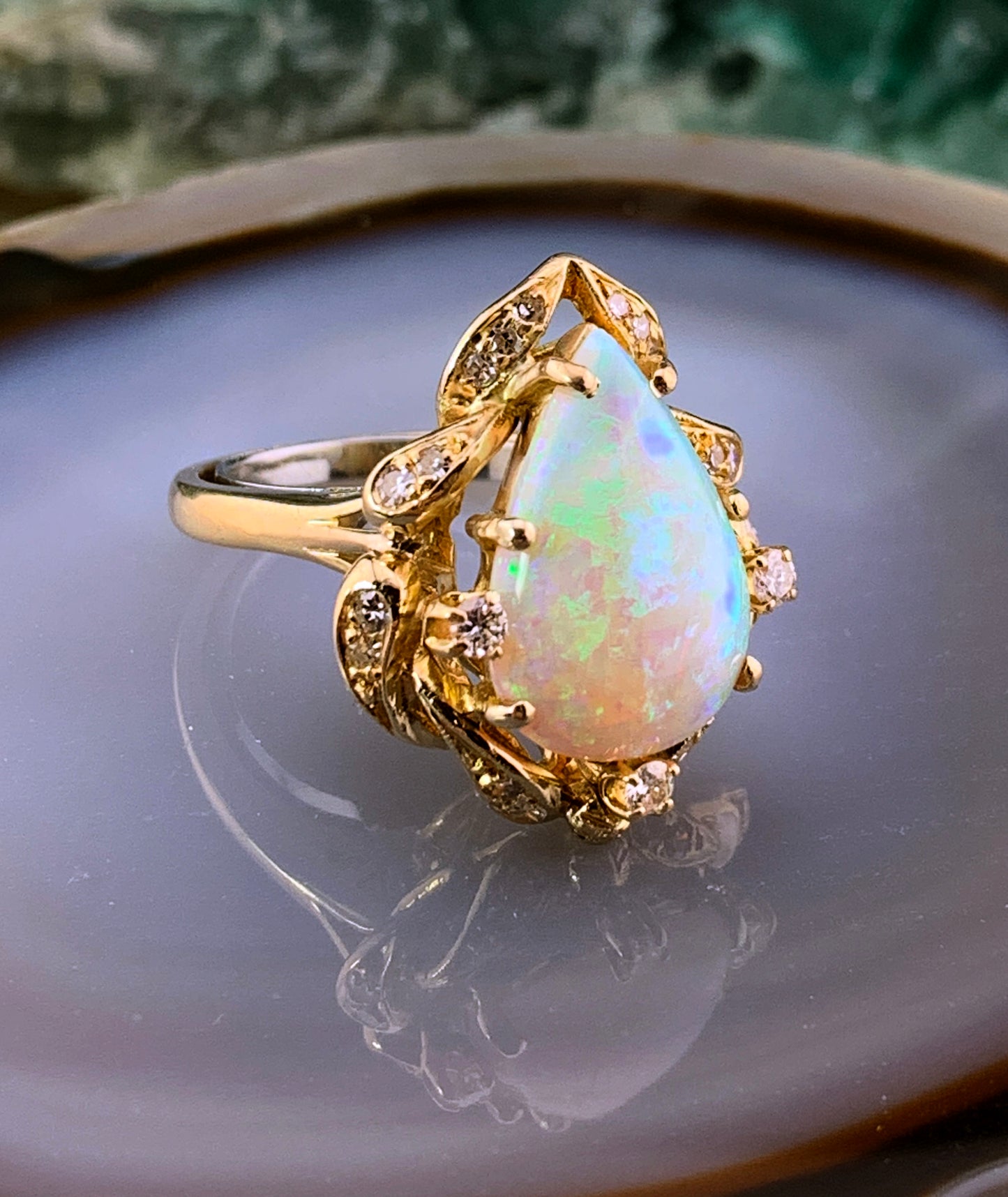 Vintage Opal & Diamond Ring in 14k