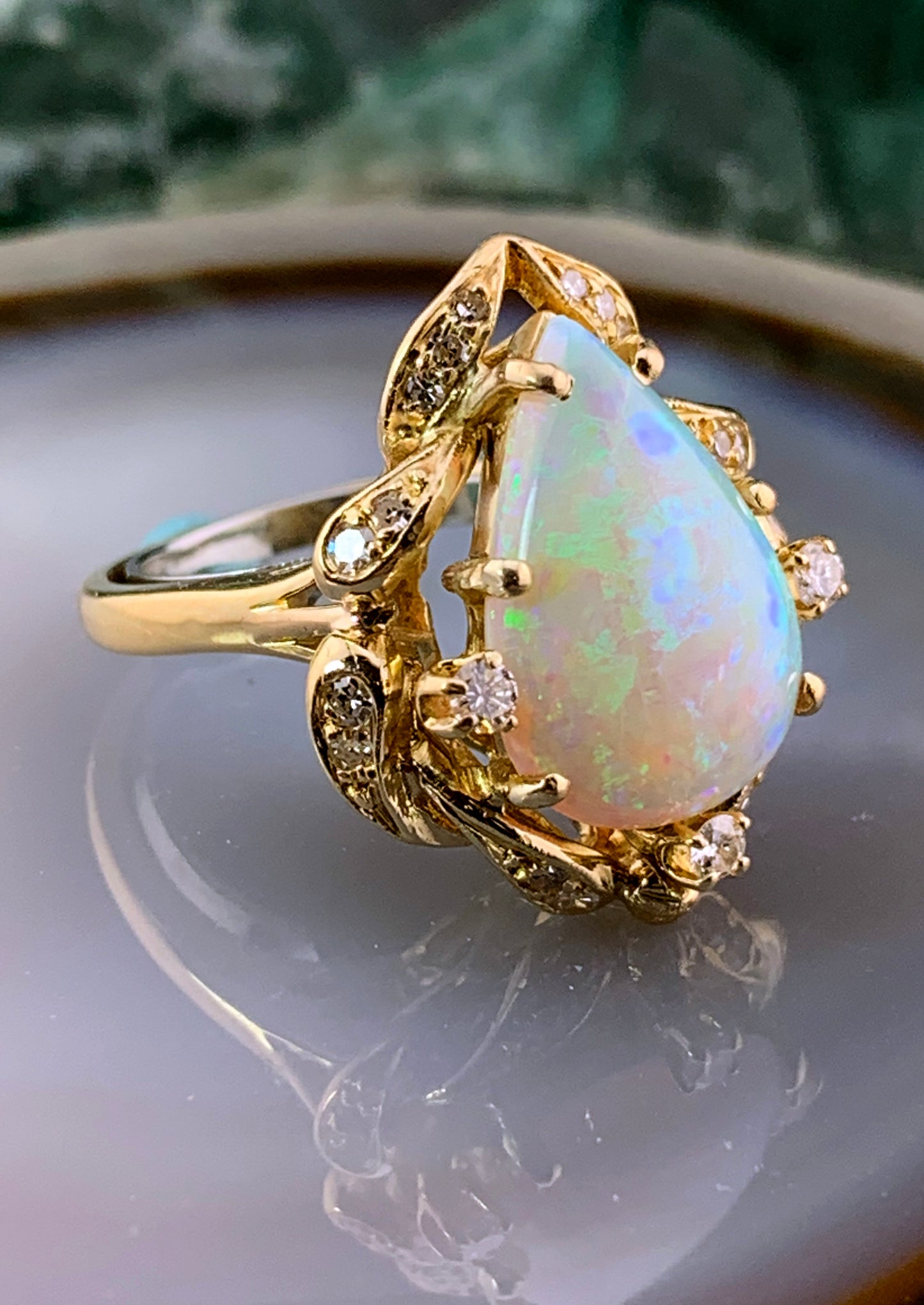 Vintage Opal & Diamond Ring in 14k