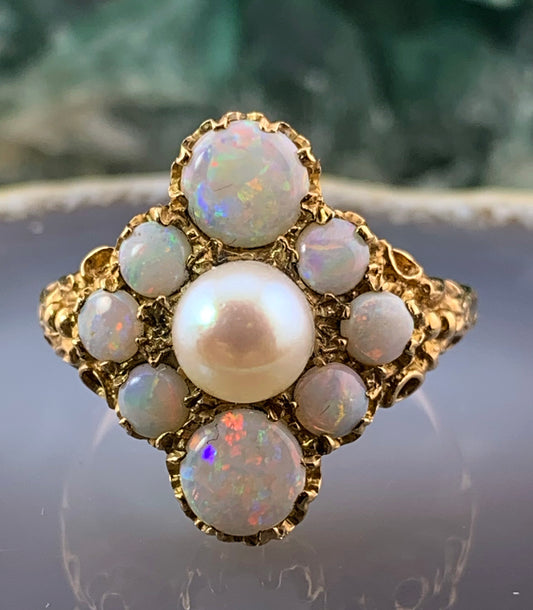 Vintage 9K, Opal & Pearl Cocktail Ring