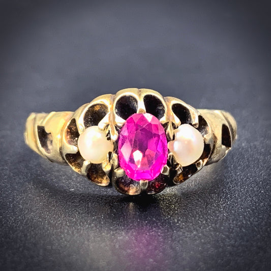 Antique 18K, Ruby & Pearl Ring