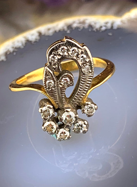 Vintage French 18K & Diamond Floral Ring