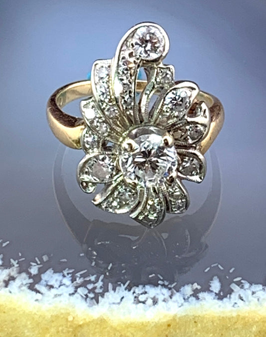 Vintage 14K & Diamond Floral Cocktail Ring