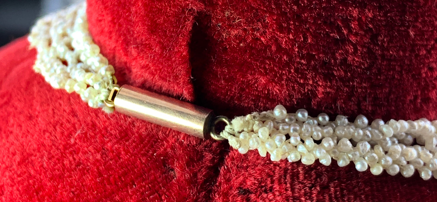 Antique 9K, Seed Pearl & Mother of Pearl Weddingwork Necklace