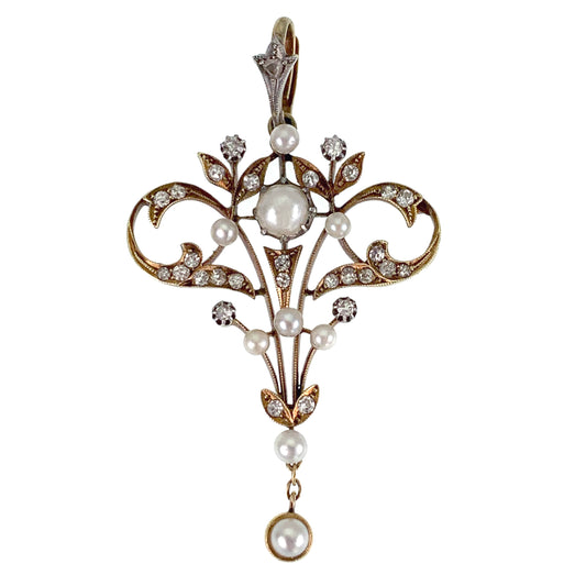 Antique Art Nouveau 18K & Pearl Pendant
