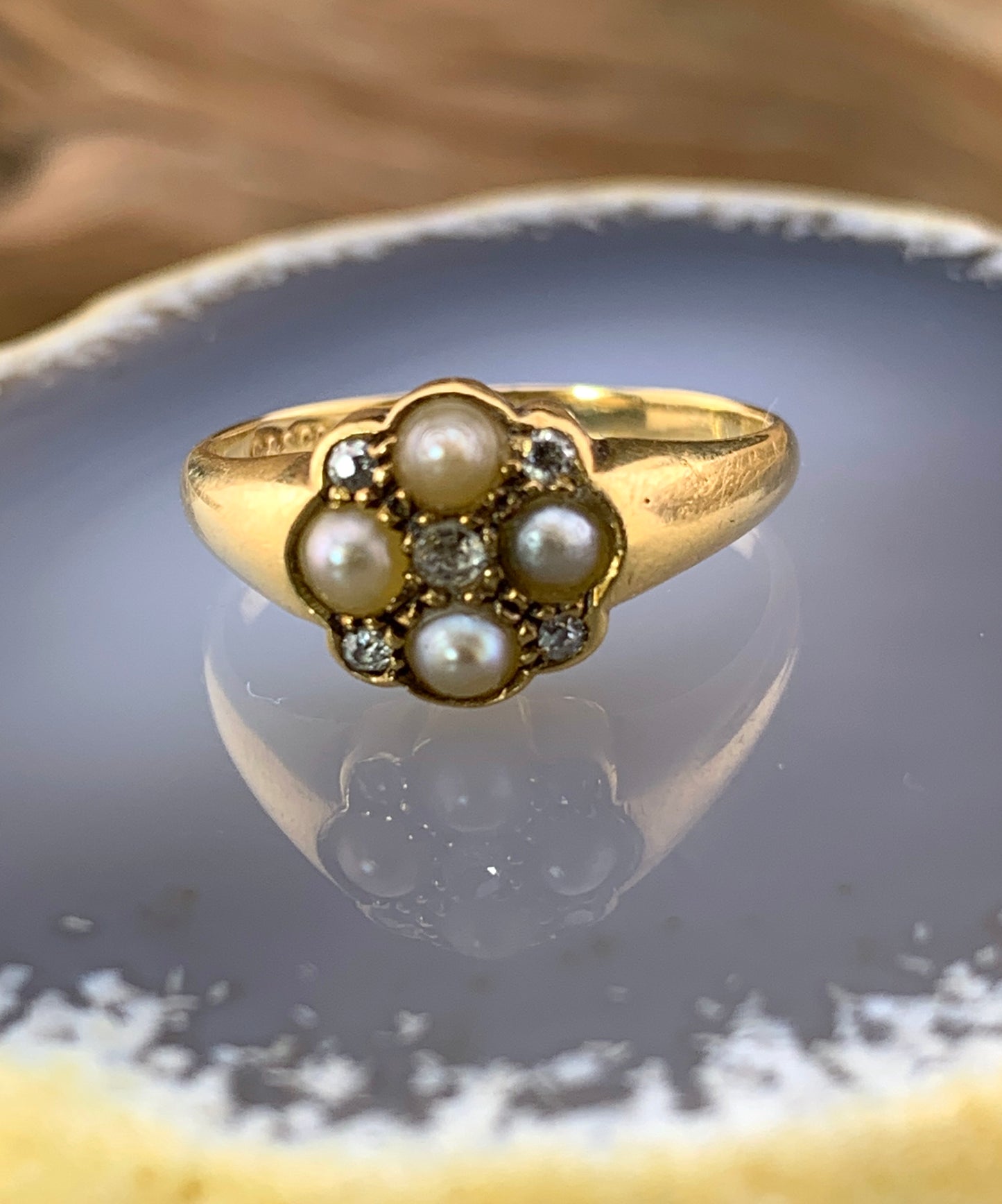 Antique 18K, Diamond & Pearl Ring