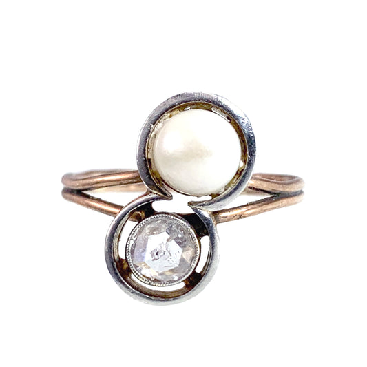 Antique 18K, Diamond & Pearl Conversion Ring