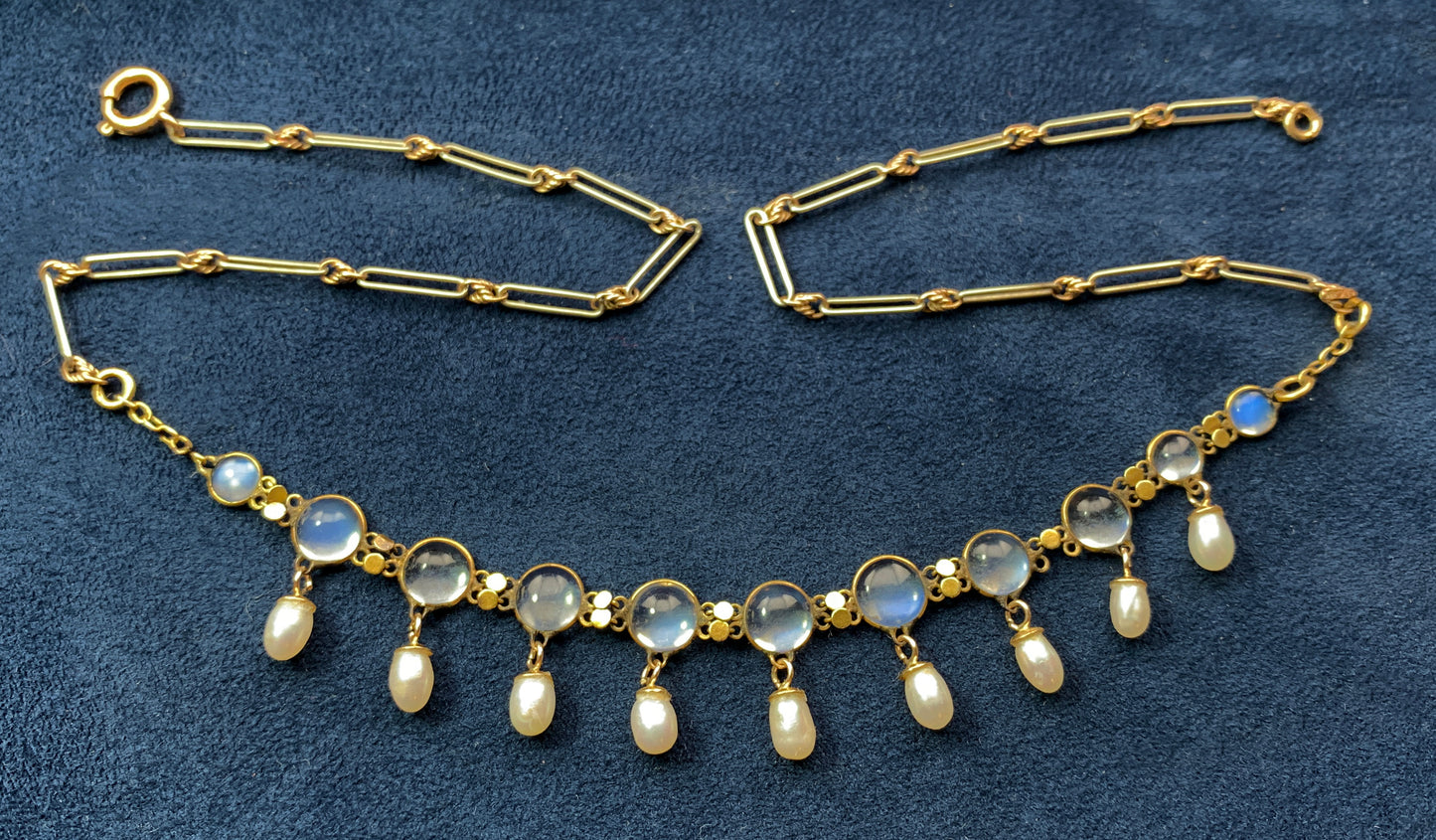 Antique 14K, Moonstone & Pearl Necklace