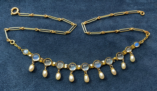 Antique 14K, Moonstone & Pearl Necklace