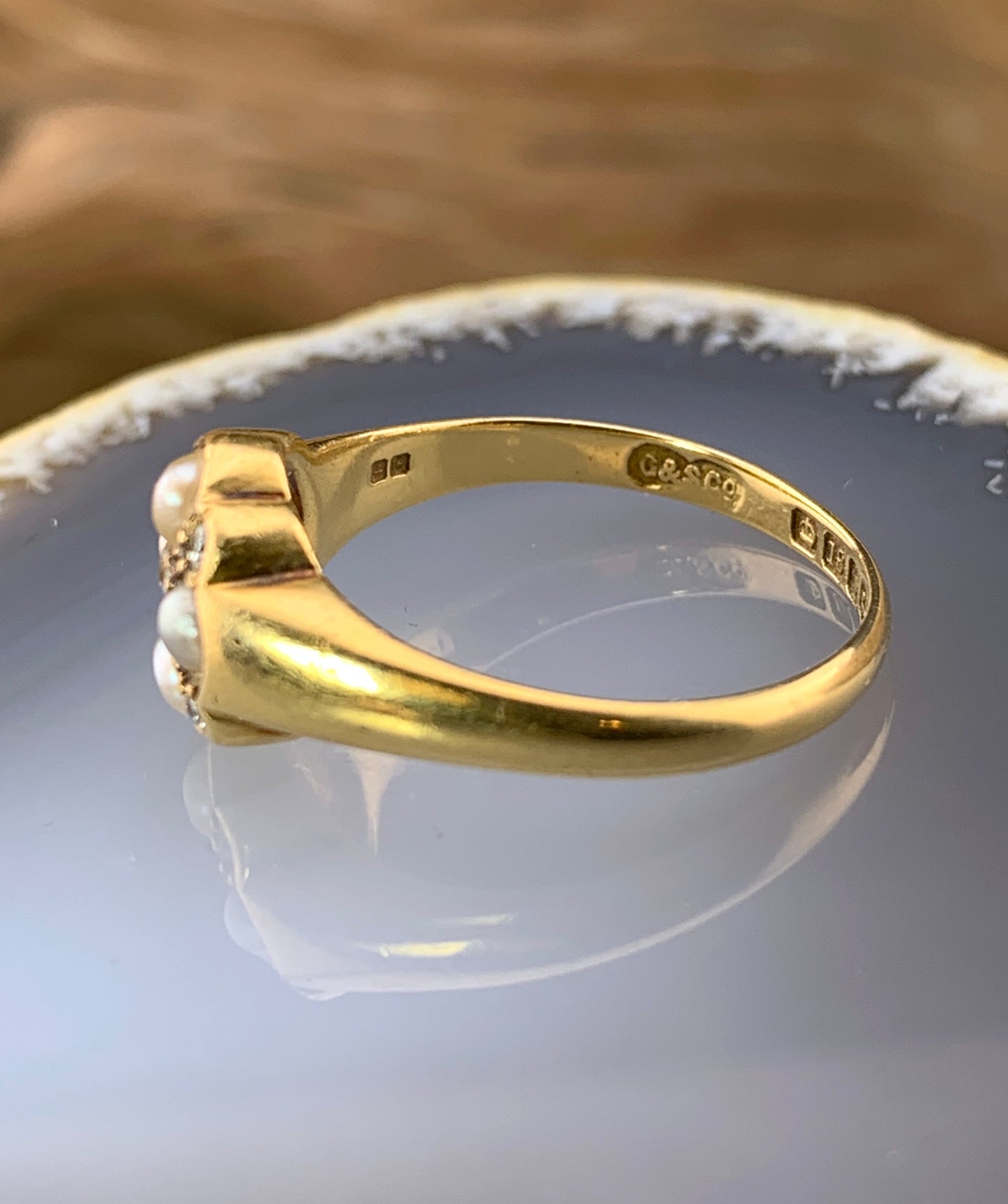 Antique 18K, Diamond & Pearl Ring