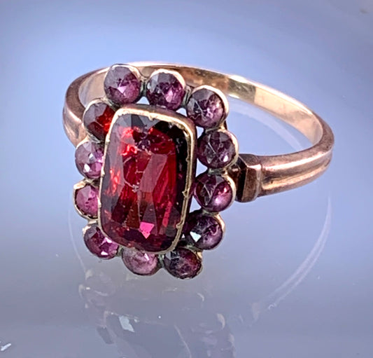 SOLD Antique French 18K & Perpignan Garnet Ring