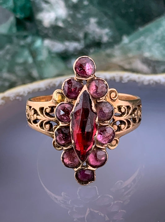 Antique French 18K & Perpignan Garnet Ring