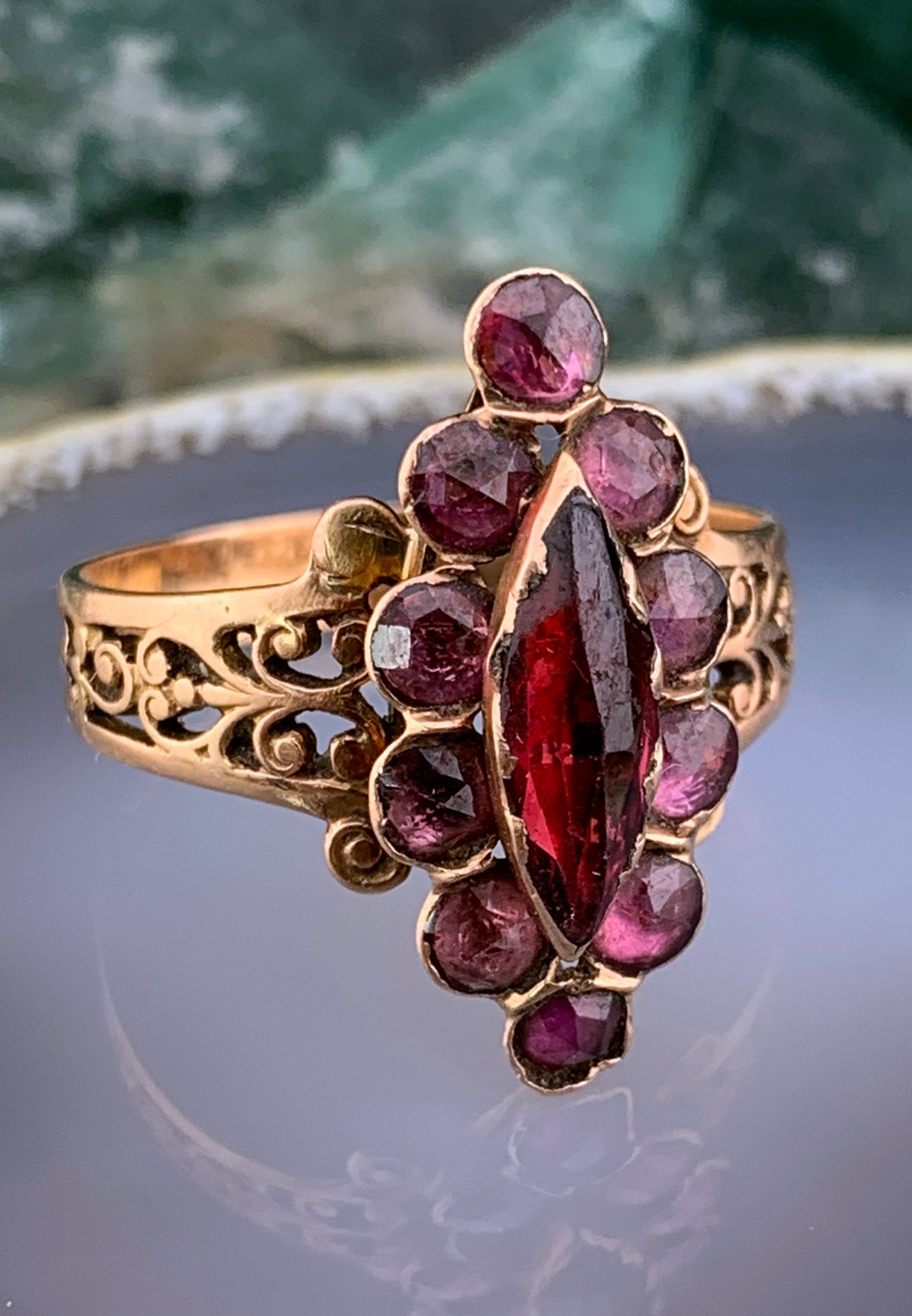 Antique French 18K & Perpignan Garnet Ring
