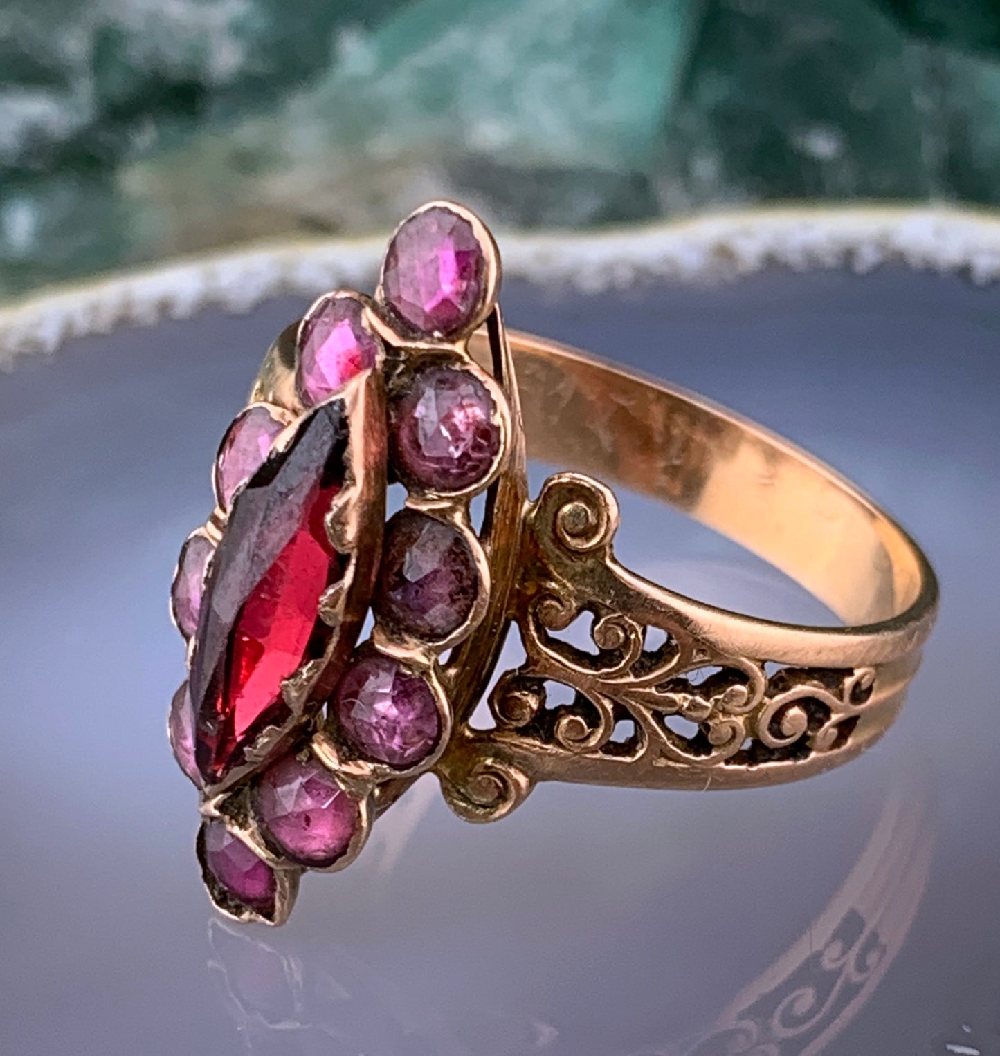 Antique French 18K & Perpignan Garnet Ring