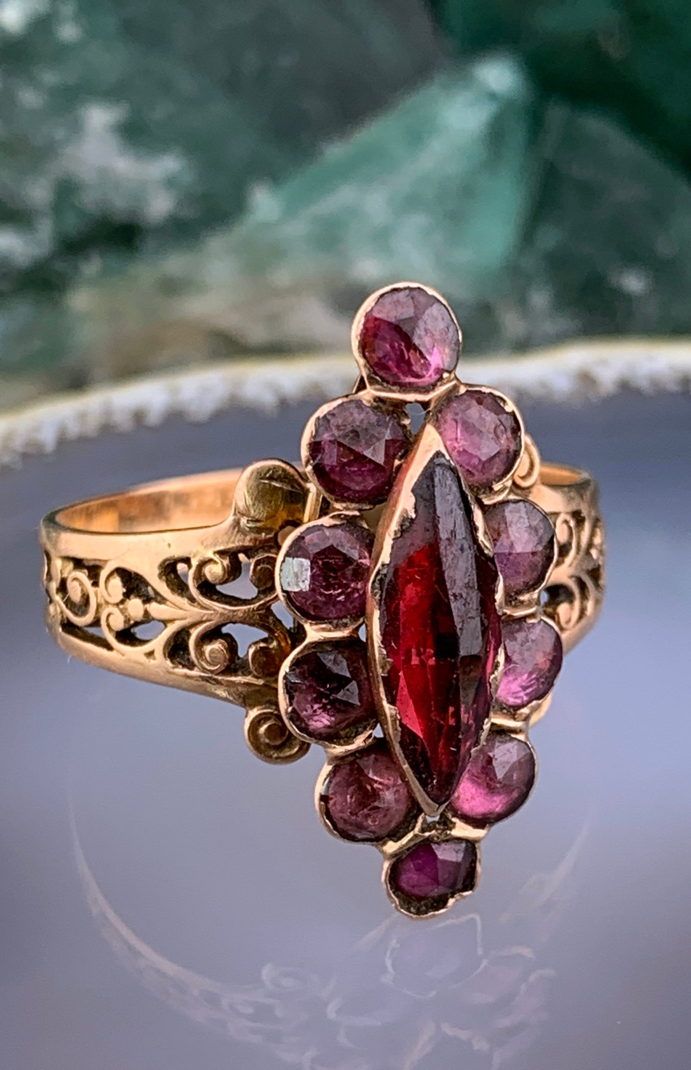 Antique French 18K & Perpignan Garnet Ring