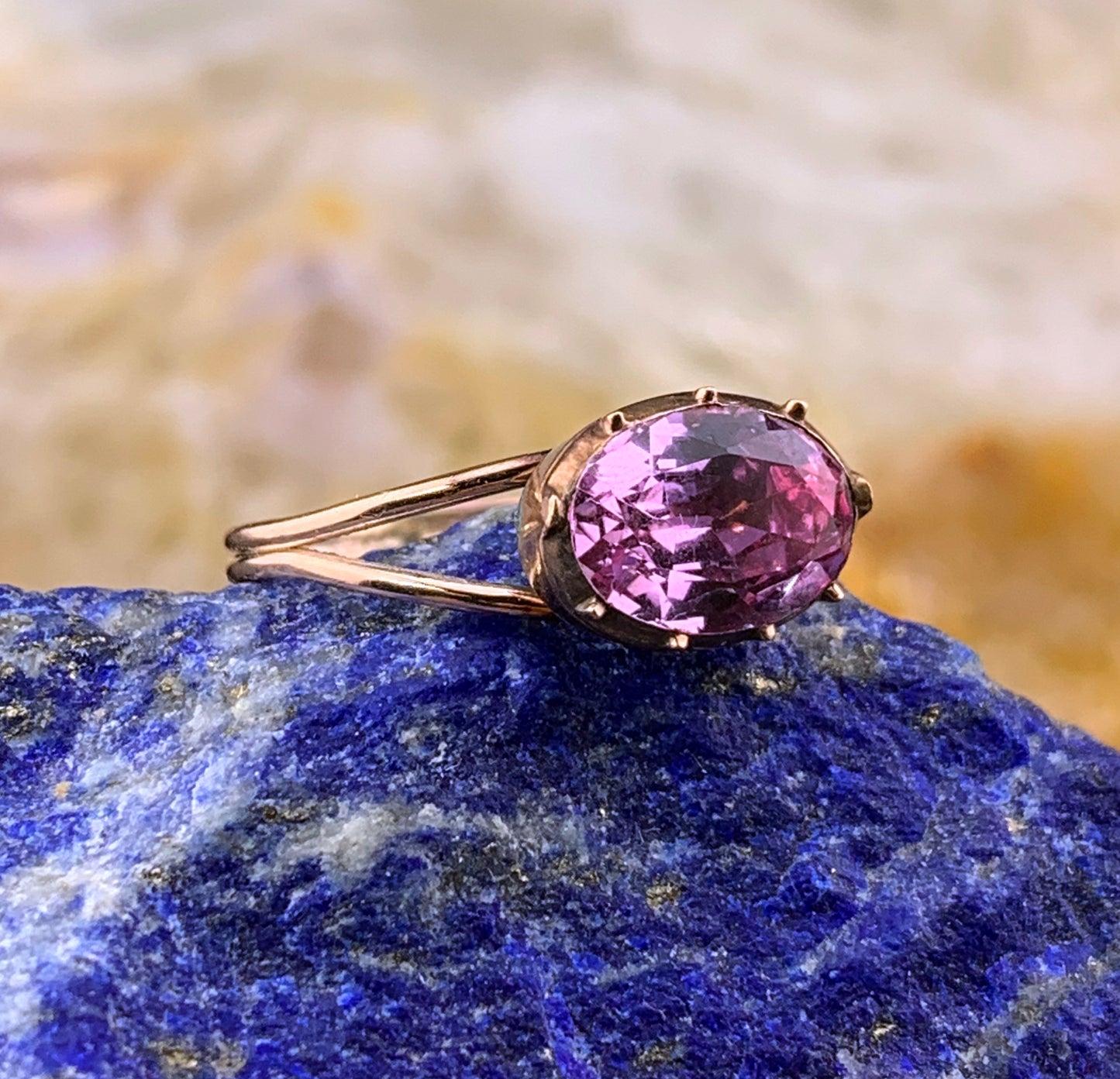 Antique 14K & Foiled Pink Topaz Conversion Ring