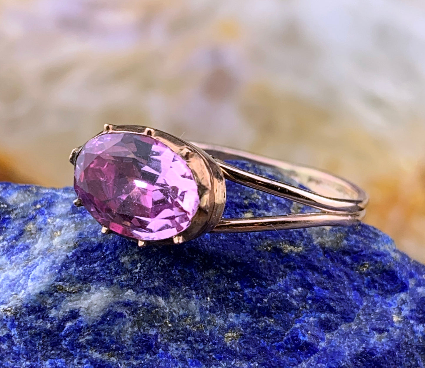 Antique 14K & Foiled Pink Topaz Conversion Ring