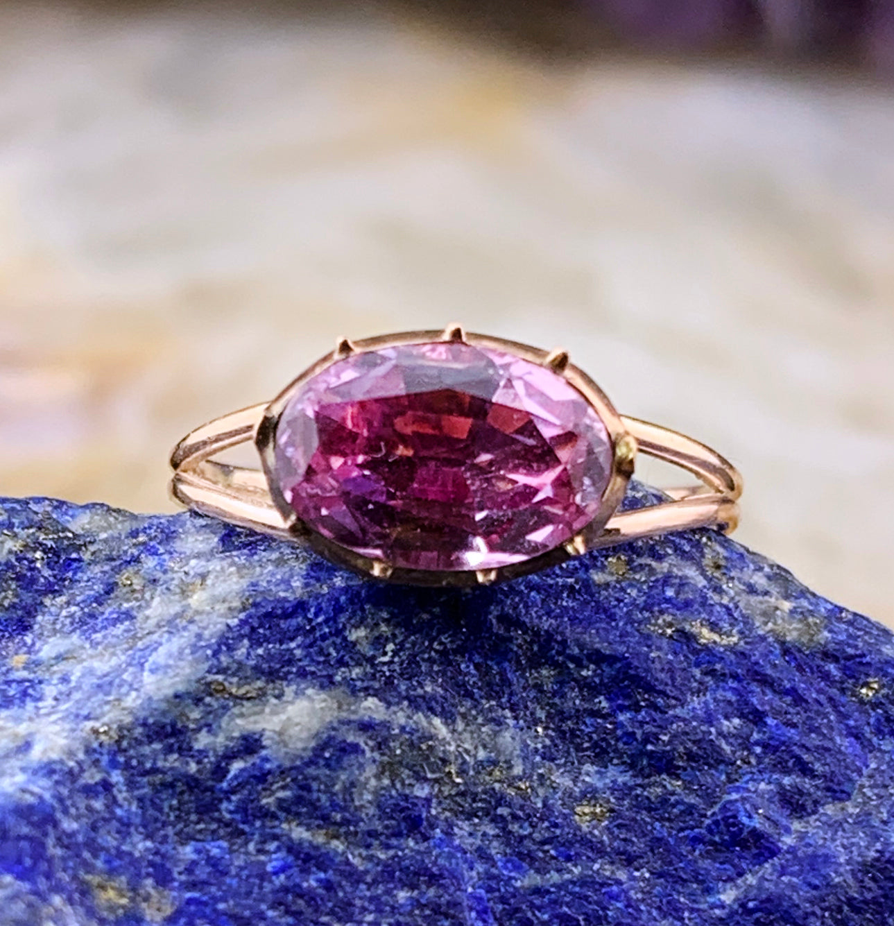 Antique 14K & Foiled Pink Topaz Conversion Ring