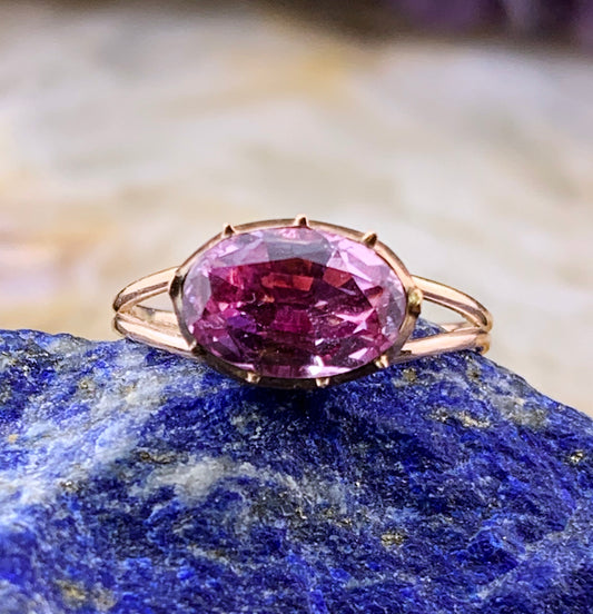 Antique 14K & Foiled Pink Topaz Conversion Ring