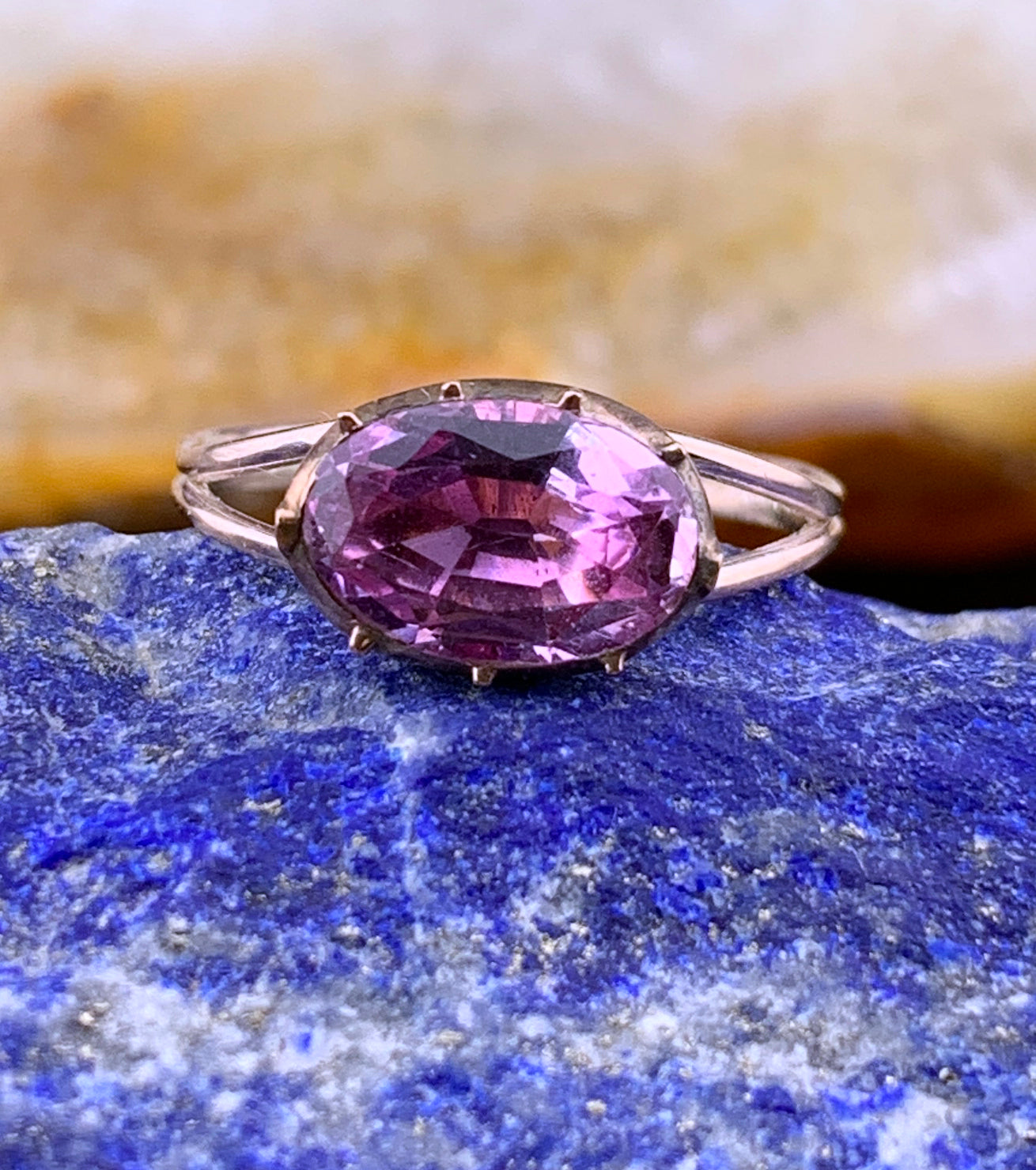 Antique 14K & Foiled Pink Topaz Conversion Ring