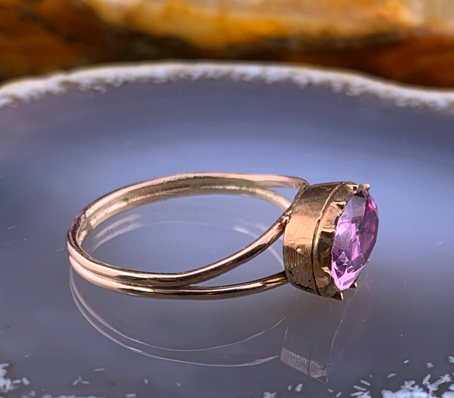 Antique 14K & Foiled Pink Topaz Conversion Ring