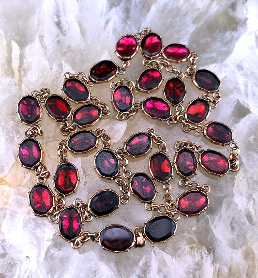 Antique 9K & Garnet Riviere Necklace With Original Box
