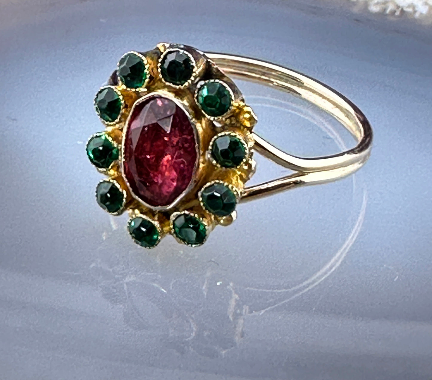 Antique French 14K, Pink Tourmaline & Paste Emerald Conversion Ring