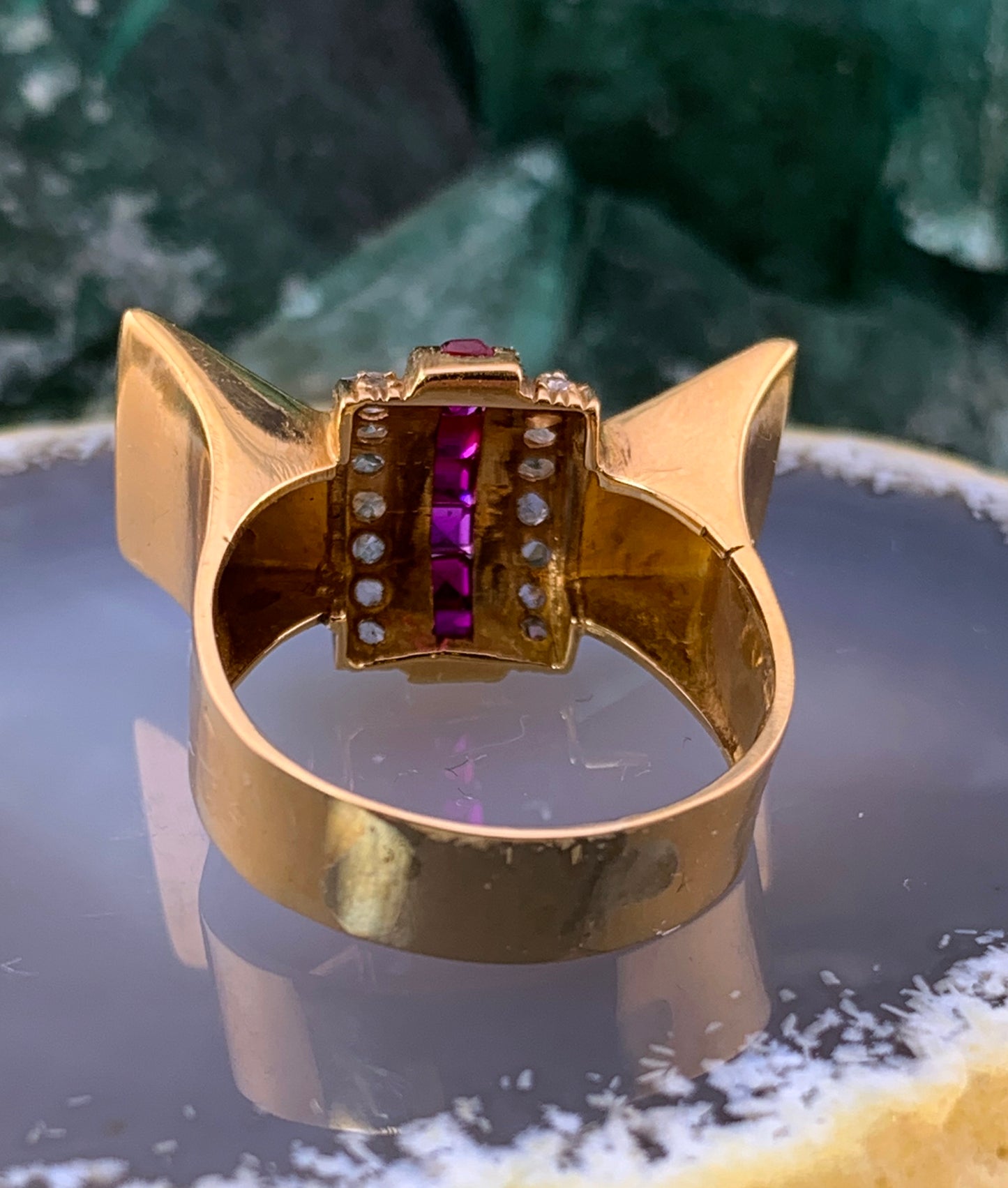 Vintage Retro 14K, Diamond & Ruby Ring