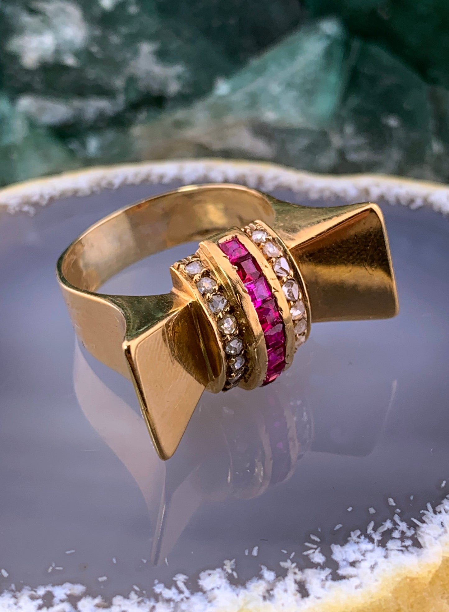Vintage Retro 14K, Diamond & Ruby Ring