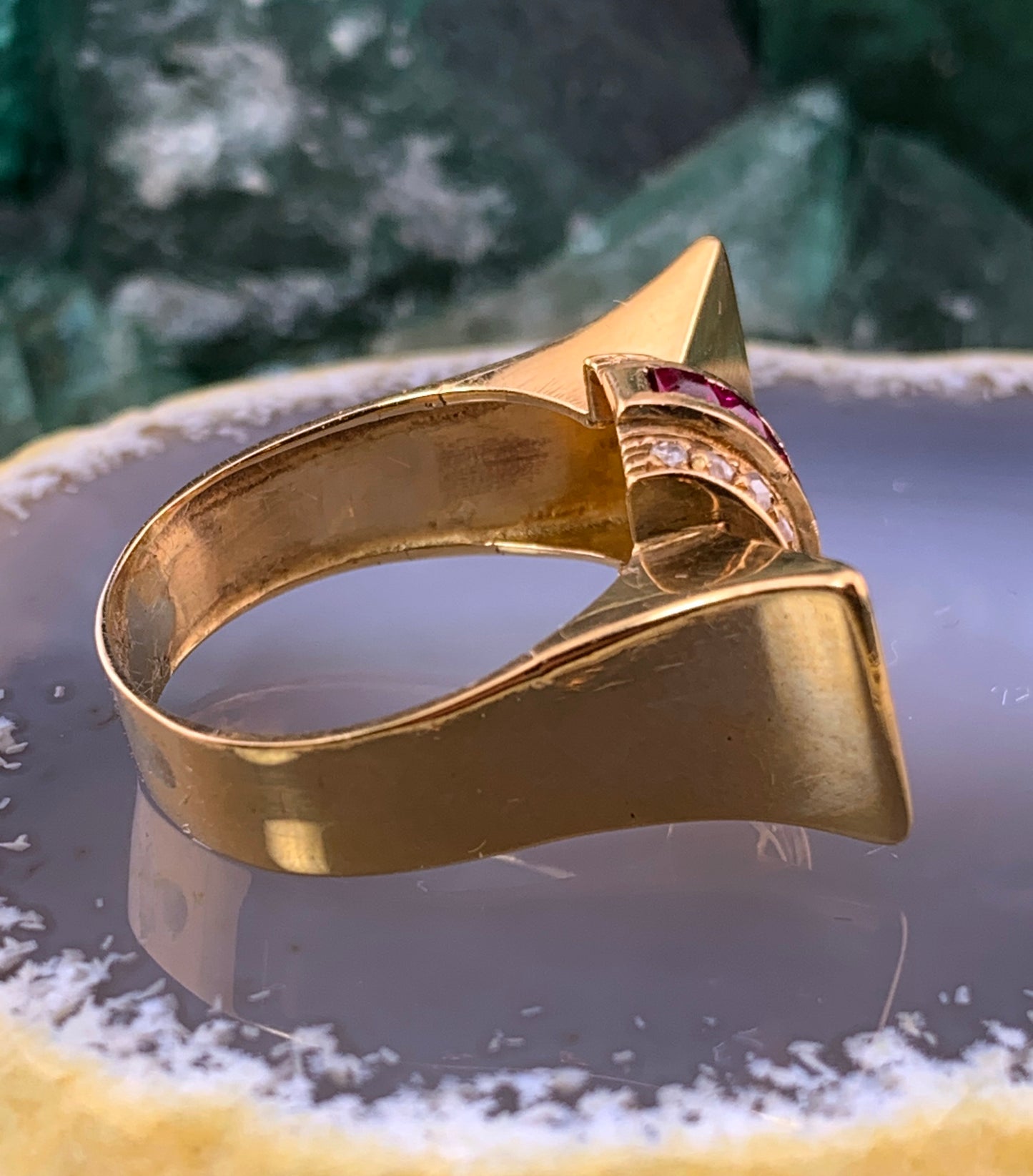 Vintage Retro 14K, Diamond & Ruby Ring
