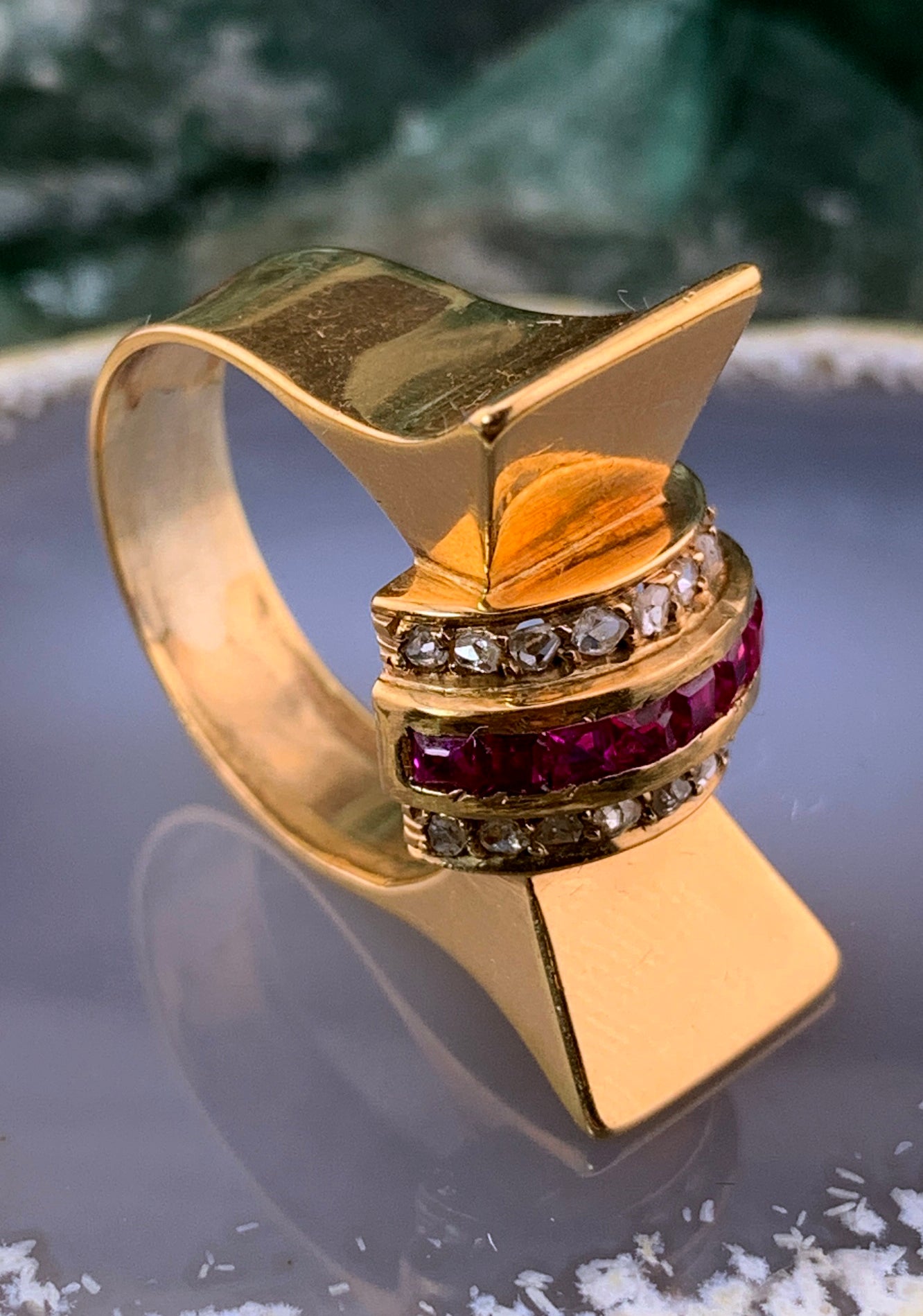 Vintage Retro 14K, Diamond & Ruby Ring