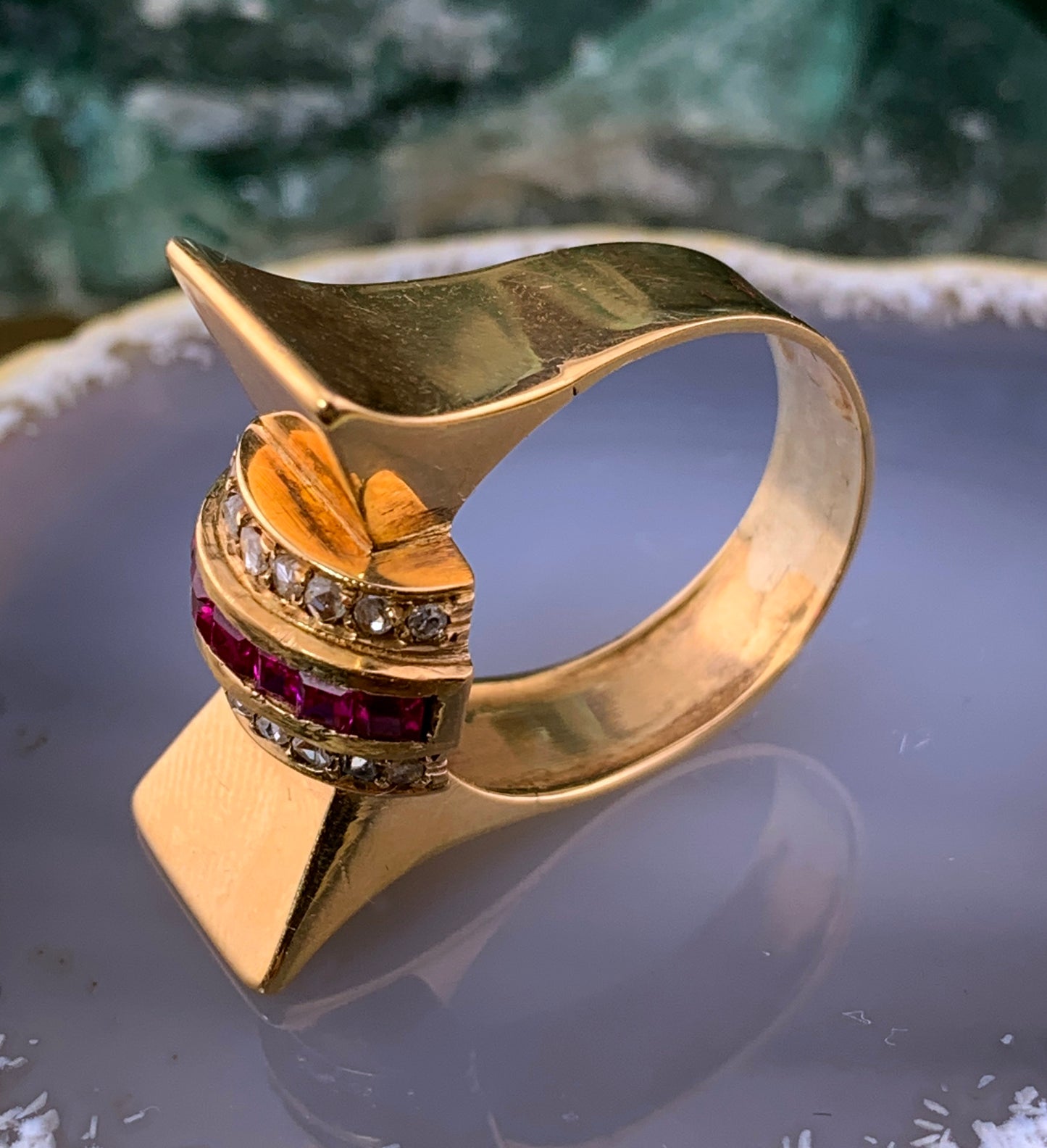 Vintage Retro 14K, Diamond & Ruby Ring