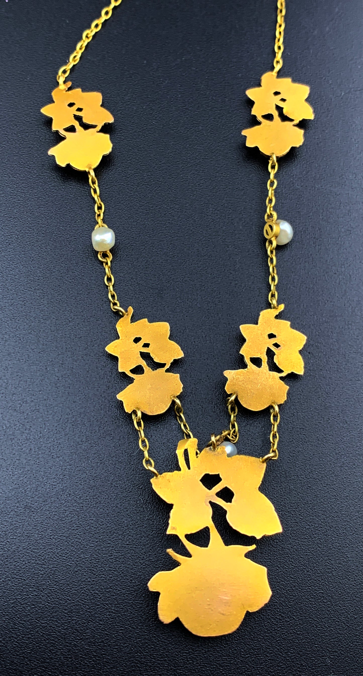 Antique French Belle Epoque 18K & Seed Pearl Rose Necklace