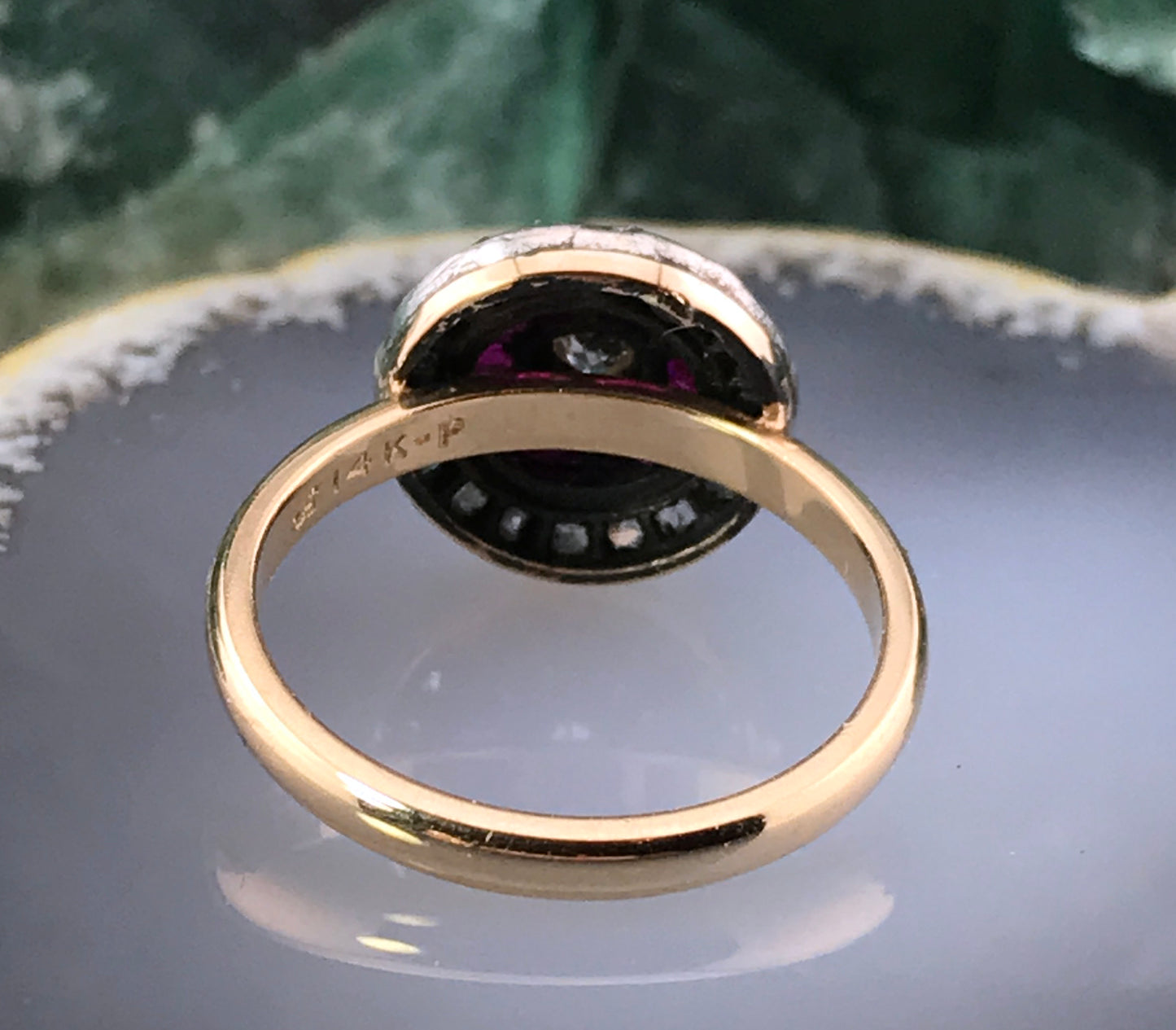 Antique Art Deco 14K, Silver, Diamond & Ruby Target Conversion Ring