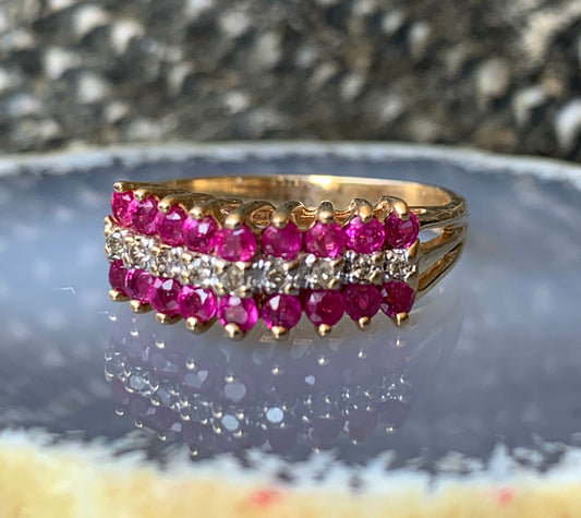 Vintage 14K, Diamond & Ruby Ring