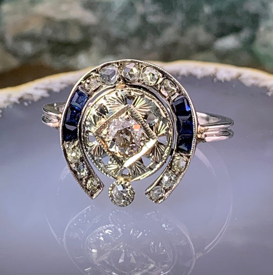 Antique Art Deco 14K, 10K, Diamond & Sapphire Conversion Ring