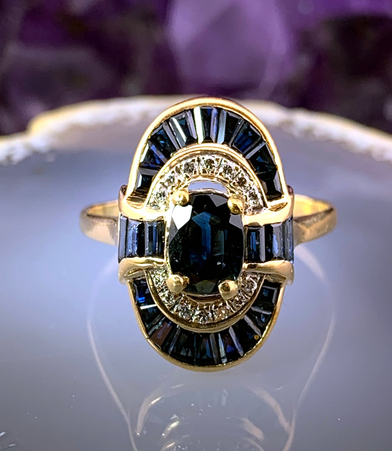 Vintage 14K, Diamond & Sapphire Cocktail Ring