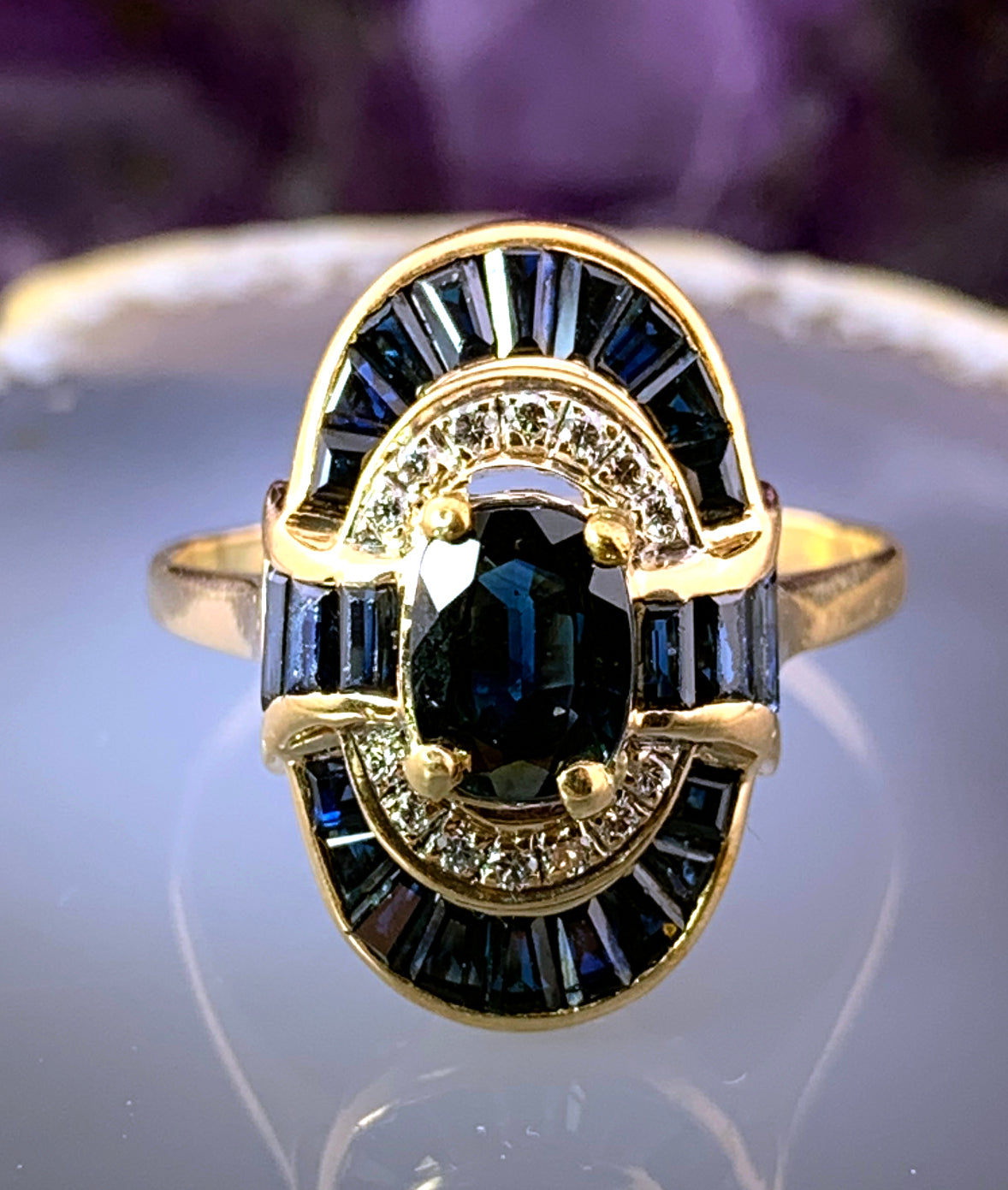 Vintage 14K, Diamond & Sapphire Cocktail Ring