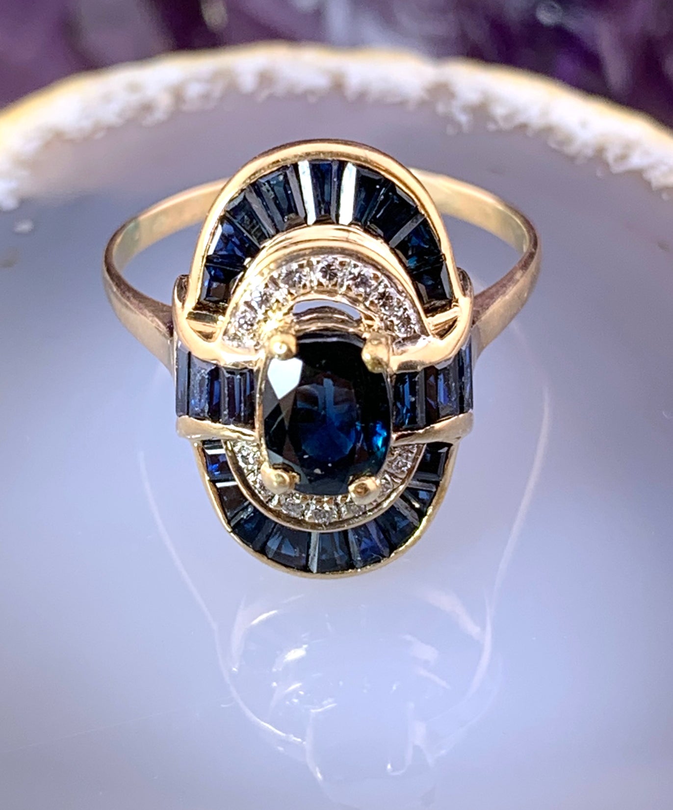 Vintage 14K, Diamond & Sapphire Cocktail Ring