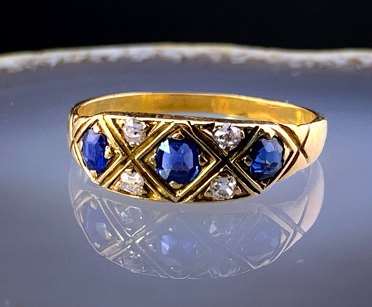 Antique 14K, Diamond & Sapphire Ring