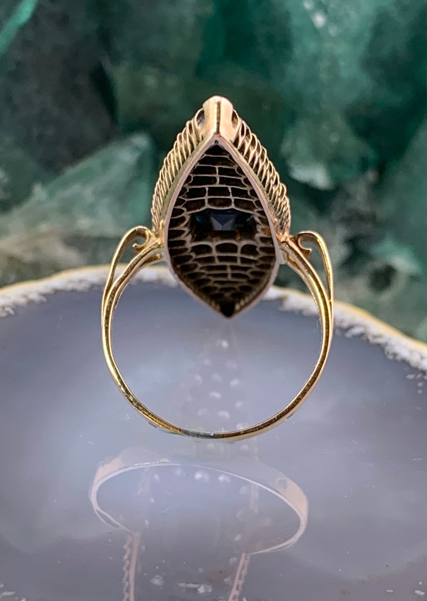 SOLD Antique French 18K, Diamond & Sapphire Navette Ring