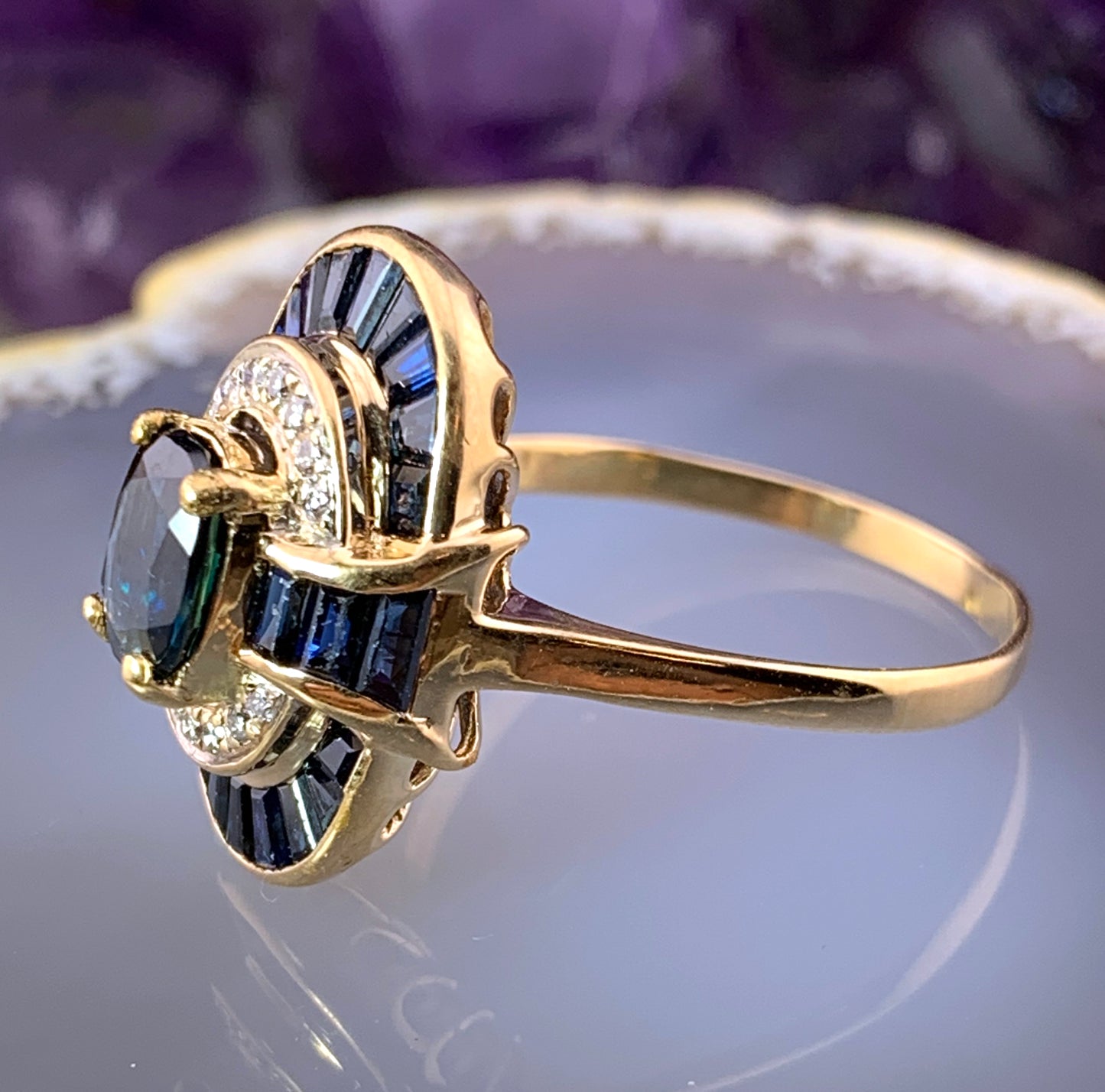 Vintage 14K, Diamond & Sapphire Cocktail Ring