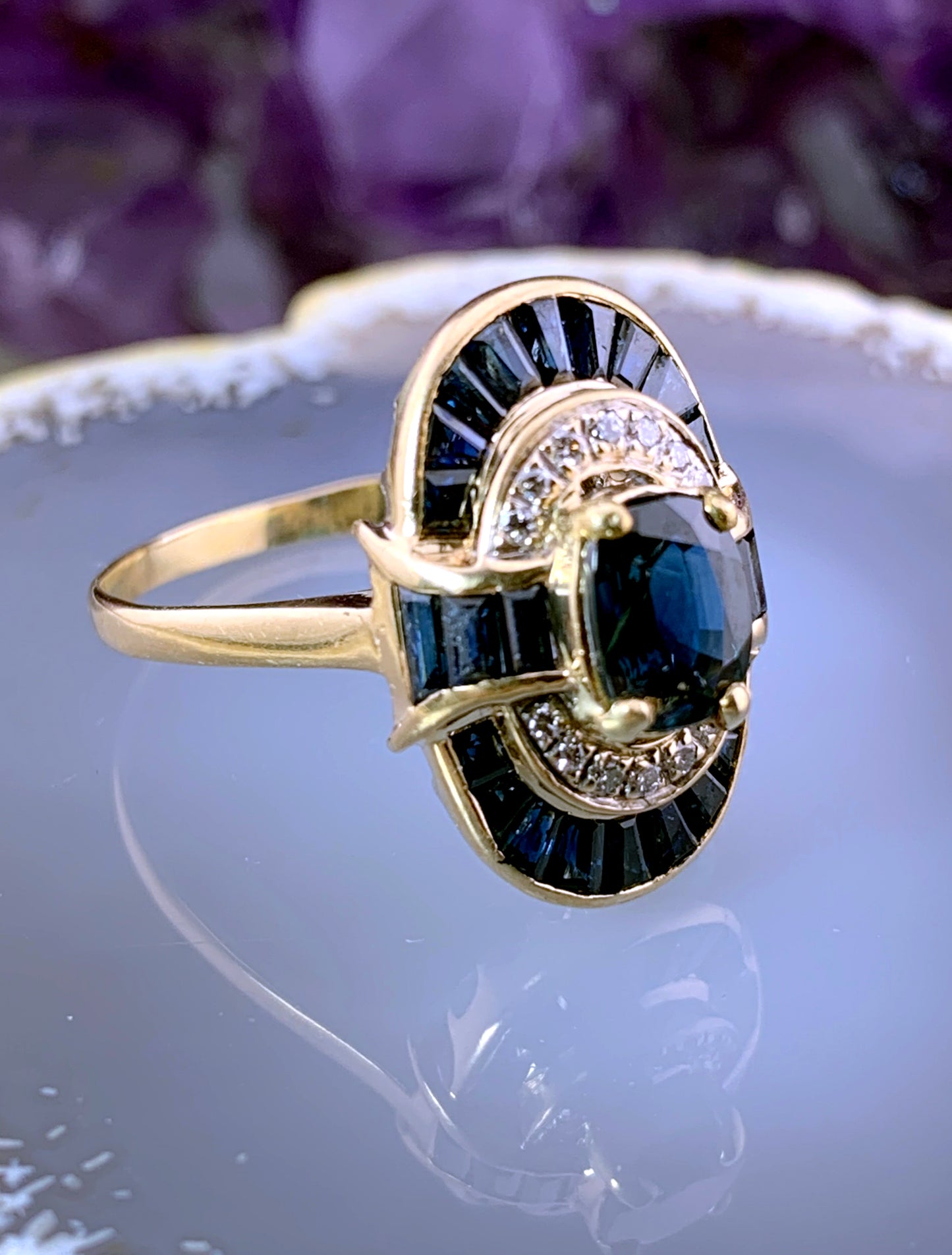 Vintage 14K, Diamond & Sapphire Cocktail Ring