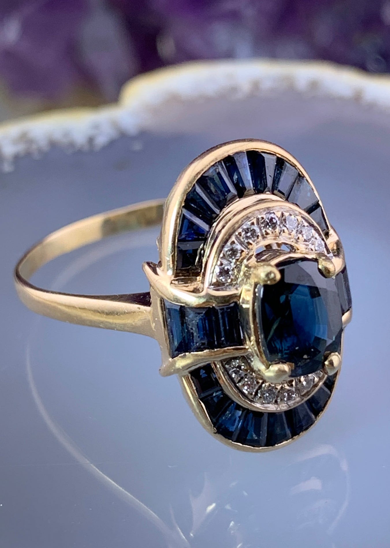 Vintage 14K, Diamond & Sapphire Cocktail Ring