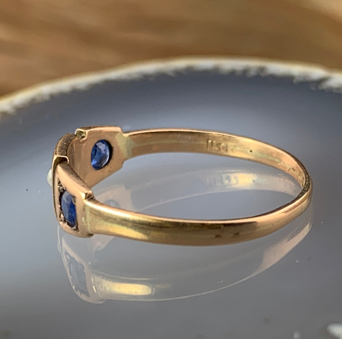 Antique 15K, Sapphire & Seed Pearl Ring