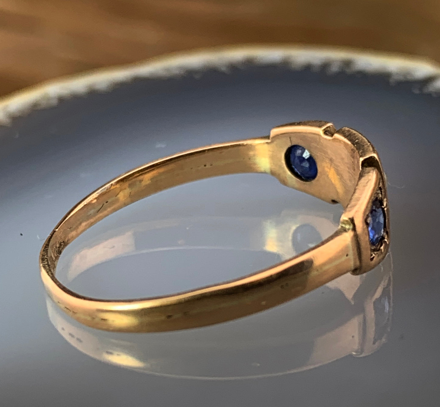 Antique 15K, Sapphire & Seed Pearl Ring